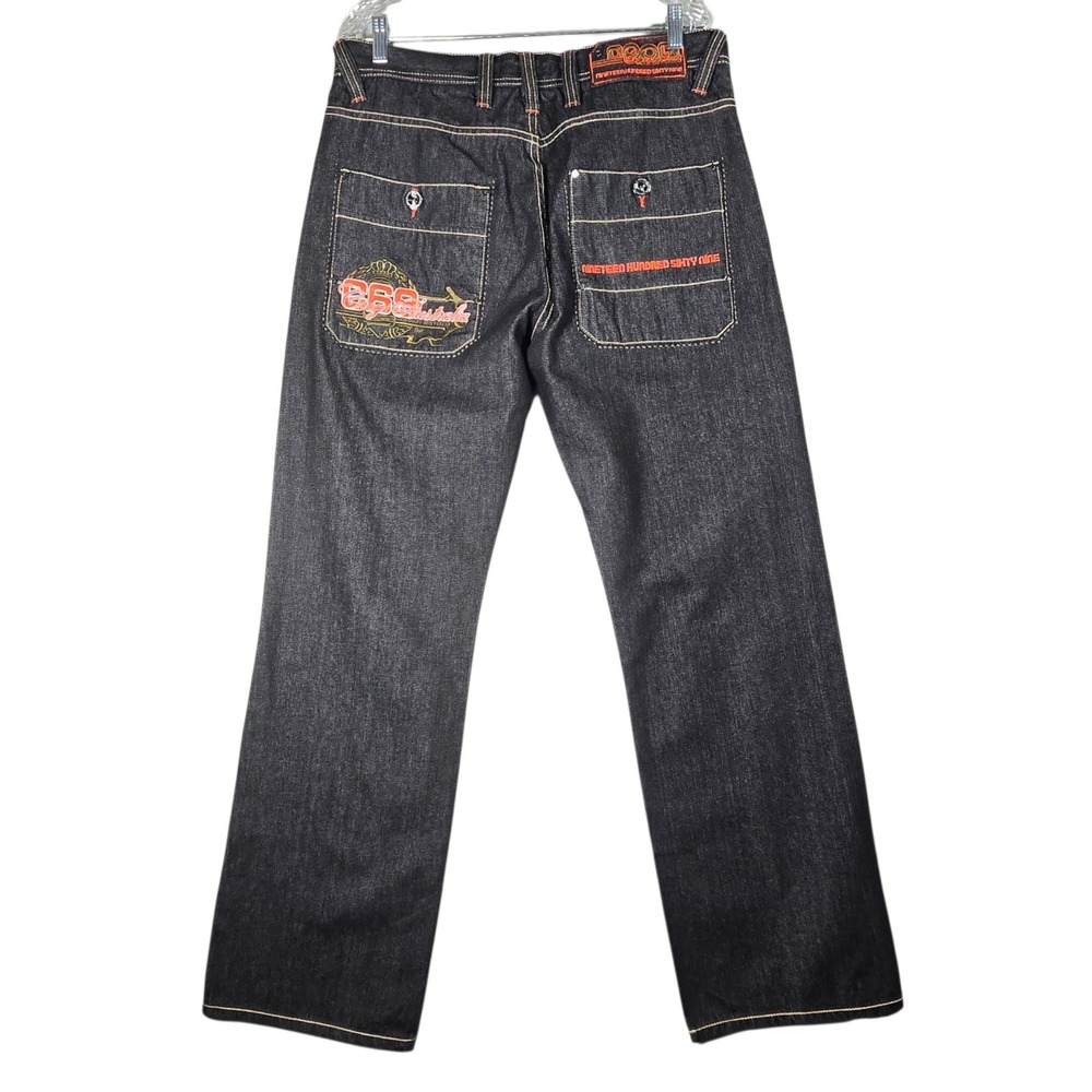 Coogi Jeans Mens 36x34 Black Denim Embroidered Baggy Y2K Hip Hop Wide Leg